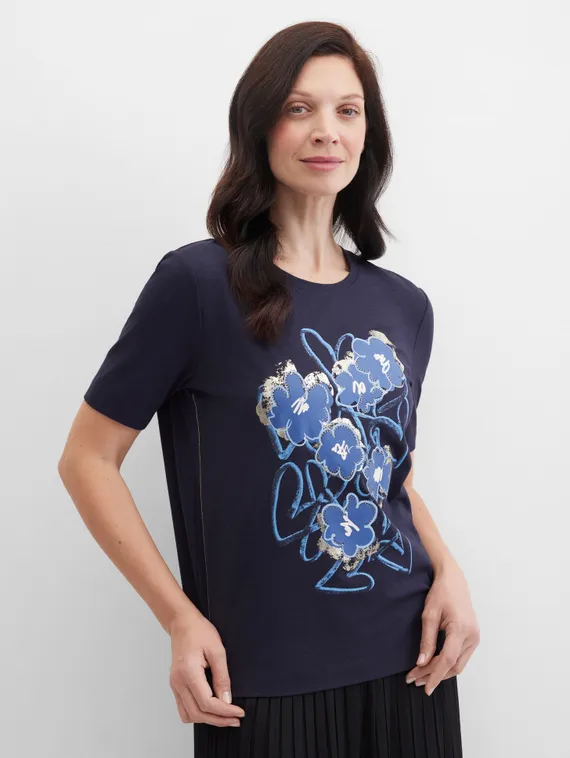 GERRY WEBER Футболка с цветочным принтом синяя