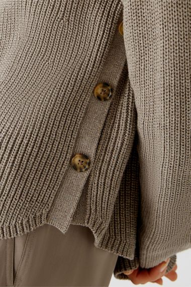Oui Пуловер хлопковый с планкой на пуговицах