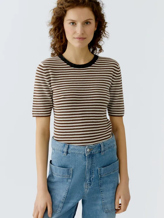 Oui Пуловер в полоску короткий рукав