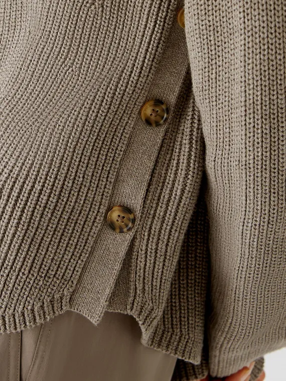 Oui Пуловер хлопковый с планкой на пуговицах