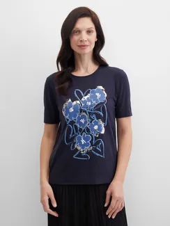 GERRY WEBER Футболка с цветочным принтом синяя