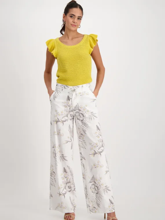 MONARI Брюки из хлопка и льна с цветочным принтом