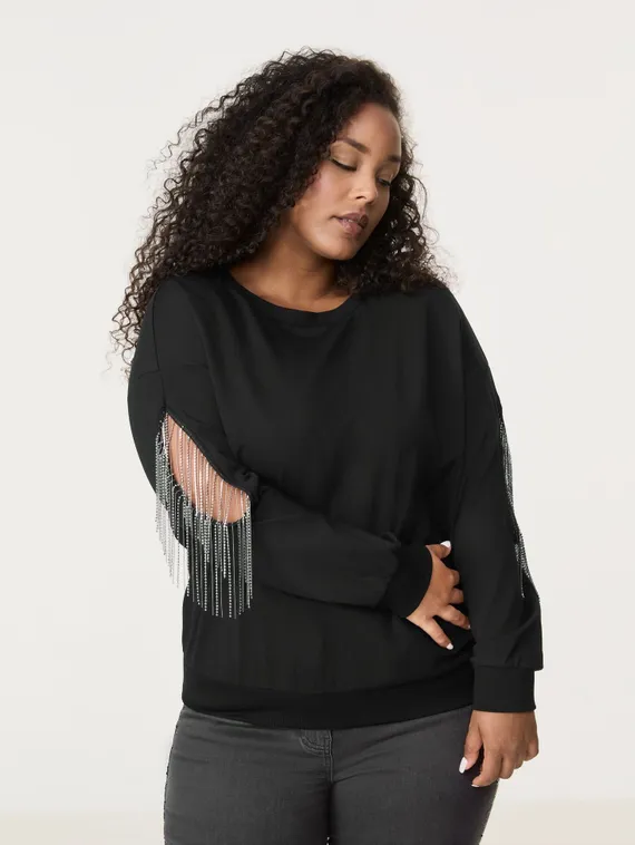 SAMOON Джемпер со стразами на рукавах