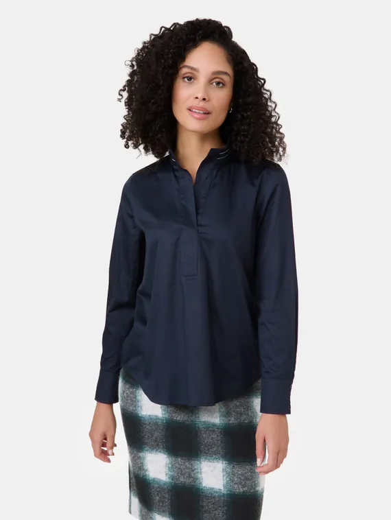 GERRY WEBER Блуза с воротником-стойкой синяя