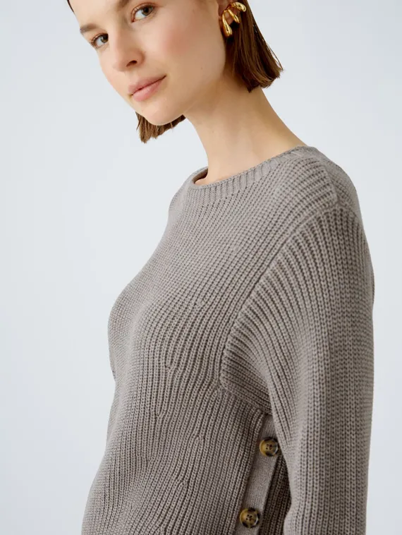 Oui Пуловер хлопковый с планкой на пуговицах