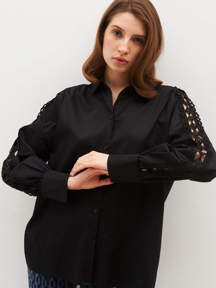 GERRY WEBER Рубашка с кружевными вставками черная