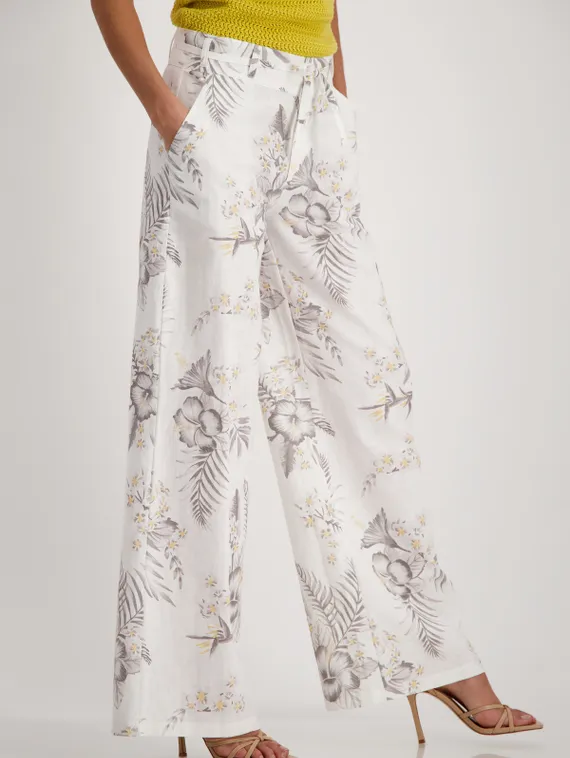 MONARI Брюки из хлопка и льна с цветочным принтом