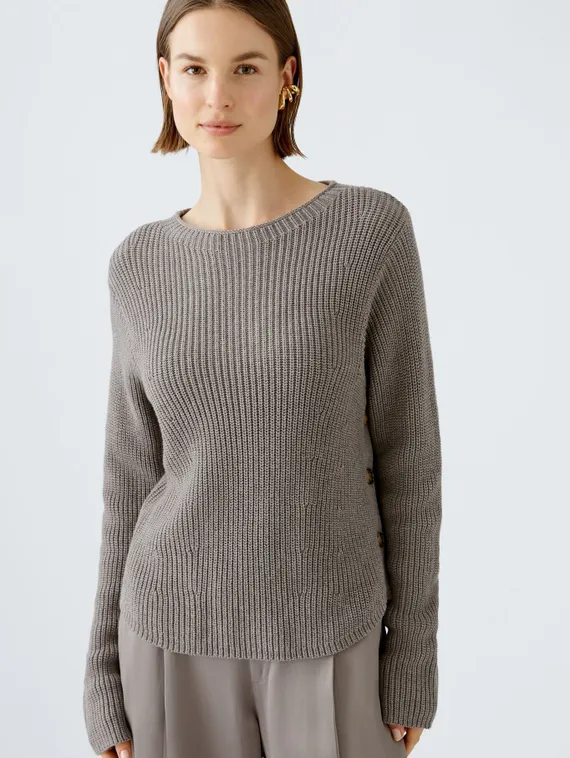 Oui Пуловер хлопковый с планкой на пуговицах