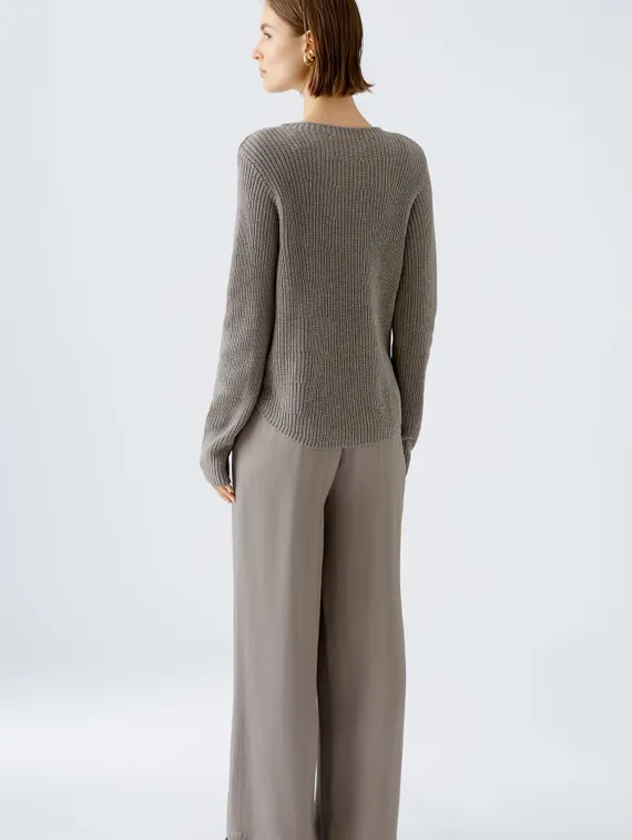 Oui Пуловер хлопковый с планкой на пуговицах