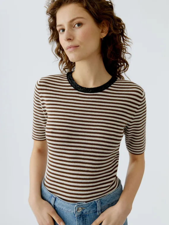 Oui Пуловер в полоску короткий рукав