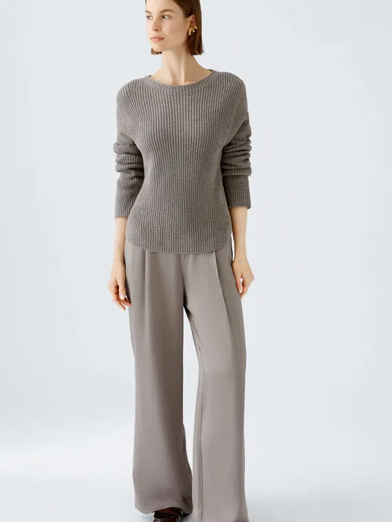 Oui Пуловер хлопковый с планкой на пуговицах